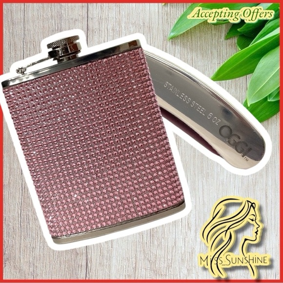 OGGI NWOT - Stainless steel 6oz FLASK bling pink sparkle girly girl style - Picture 1 of 9